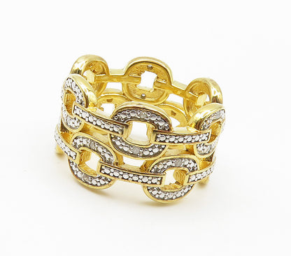 925 Silver Genuine Diamonds Gold Plated Chain Link Band Ring Sz 7  RG15534