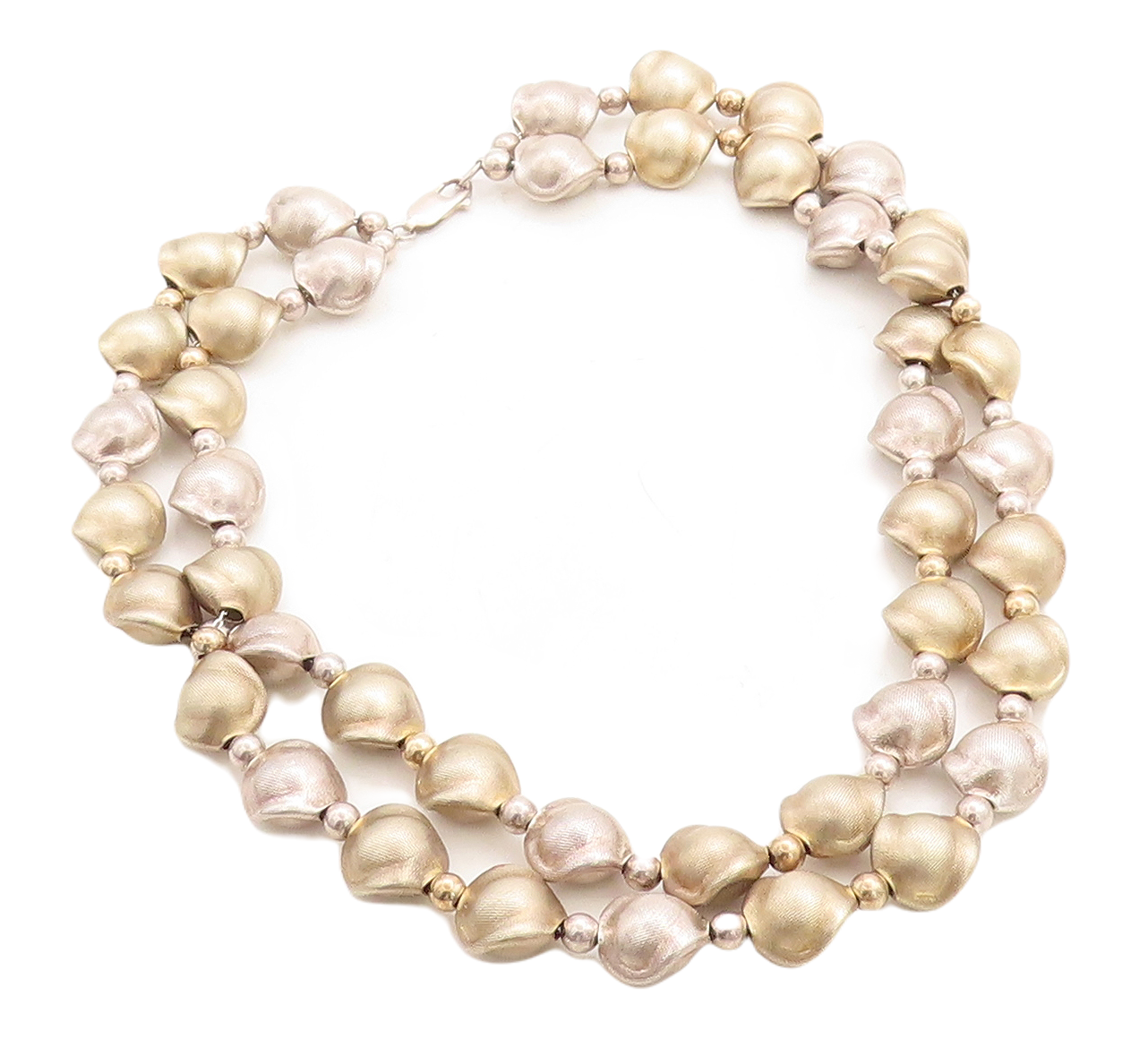 DOBBS BOSTON 925 Silver  Vintage 2 Tone Etched Beaded Chain Necklace  NE1148