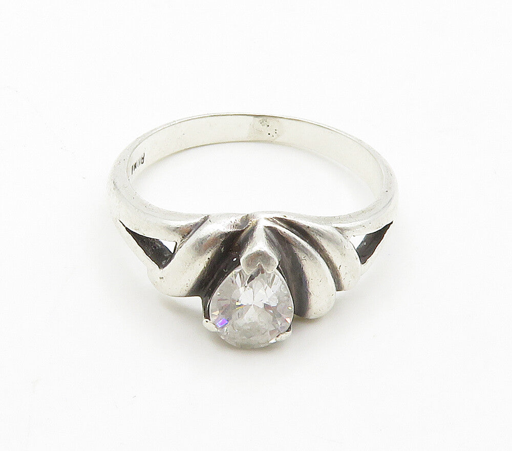 BOMA 925 Silver  Vintage Tear Drop Cubic Zirconia Band Ring Sz 7  RG16111