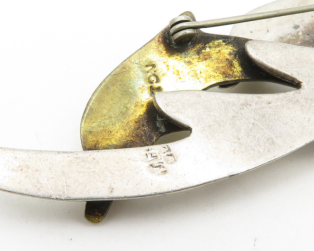 MEXICO 925 Silver  Vintage Shiny Two Tone Leaping Dolphins Brooch Pin  BP7406