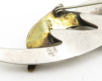 MEXICO 925 Silver  Vintage Shiny Two Tone Leaping Dolphins Brooch Pin  BP7406