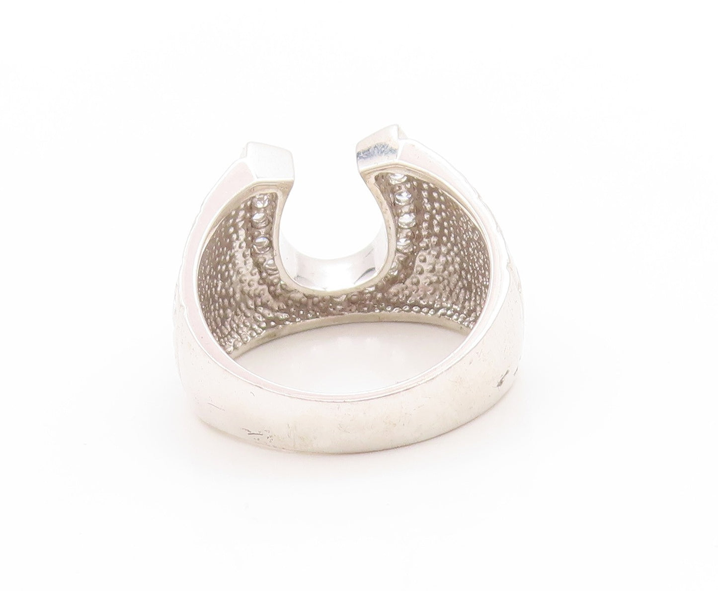 925 Sterling Silver Vintage Ring CZ Lucky Horseshoe Statement Band Sz 8 RG33642
