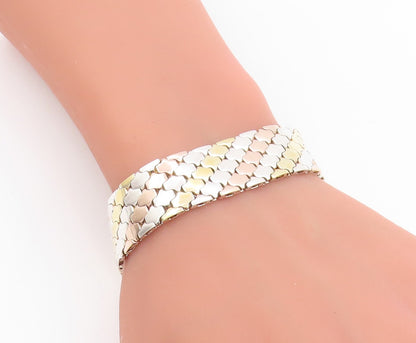 925 Sterling Silver Vintage Bracelet Classic Multi Tone Fish Scale Chain BT11487