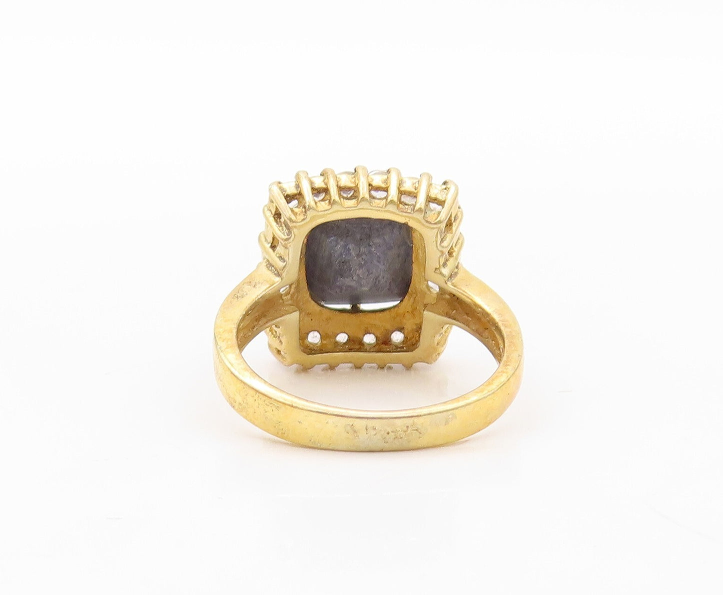 925 Sterling Silver Vintage Ring Gold Plated Gemstone Halo CZ  Sz 6  RG30191