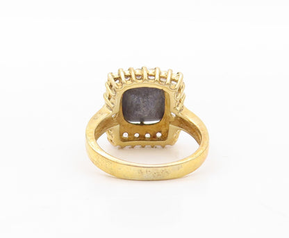925 Sterling Silver Vintage Ring Gold Plated Gemstone Halo CZ  Sz 6  RG30191
