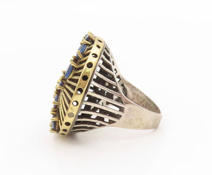 925 Sterling Silver Vintage Ring Two Tone Sapphire & CZ Band  Sz 8.5  RG35843