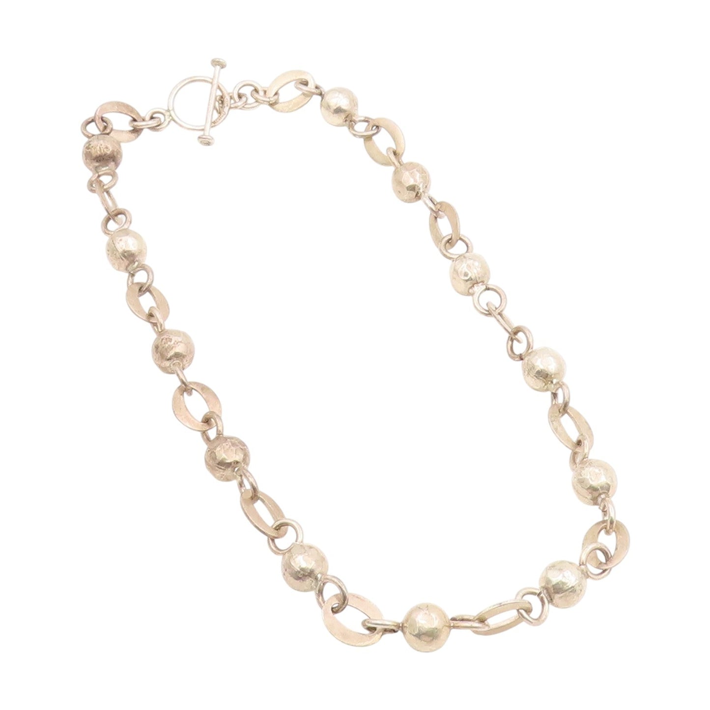 925 Sterling Silver Vintage Necklace MEXICO Classic Oval Link & Beads  NE4753