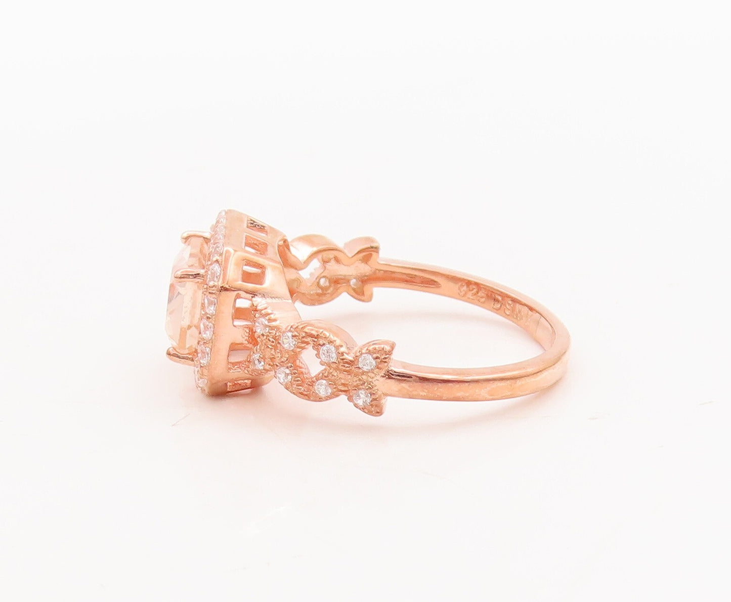 925 Sterling Silver Vintage Ring Rose Gold Plated Two Tone CZ  Sz 7  RG29231