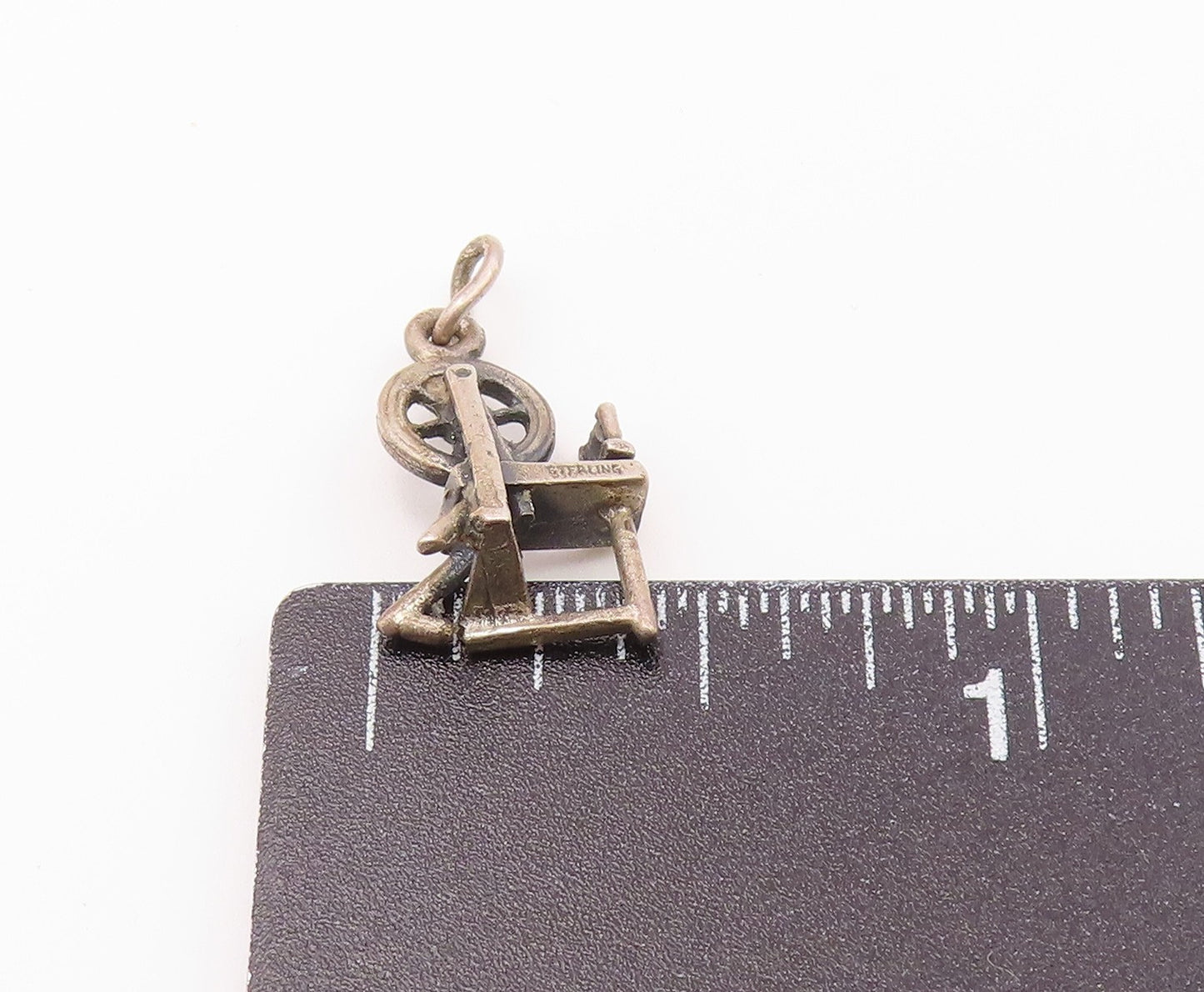 925 Sterling Silver  Vintage Petite Dark Tone Cotton Wheel Pendant  PT9333