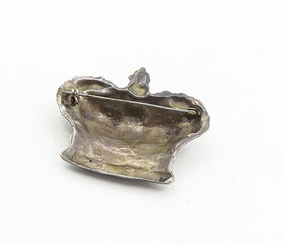 925 Sterling Silver  Vintage Dark Tone Royal Crown Motif Brooch Pin  BP3221