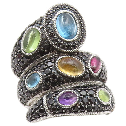 925 Sterling Silver Vintage Ring JUDITH RIPKA Multi Gemstone Coil  Sz 6  RG36846