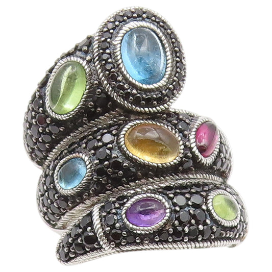 925 Sterling Silver Vintage Ring JUDITH RIPKA Multi Gemstone Coil  Sz 6  RG36846