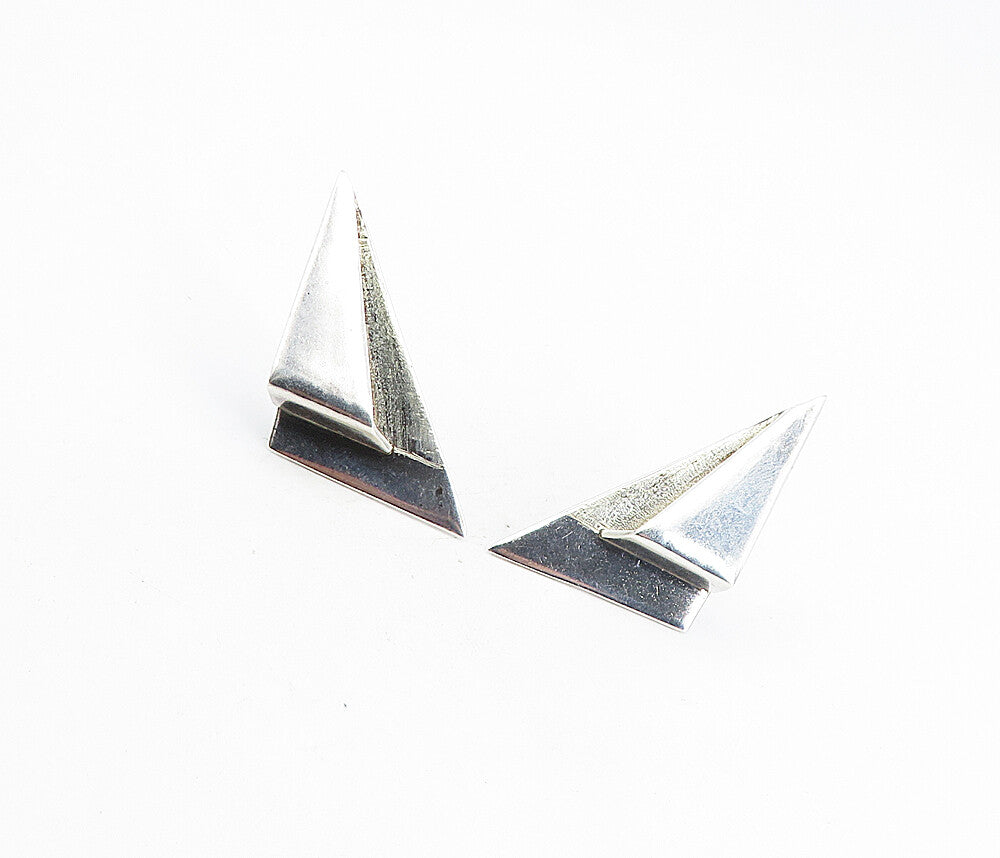 MEXICO 925 Silver   Vintage Modernist Design Non Pierce Drop Earrings  EG4406