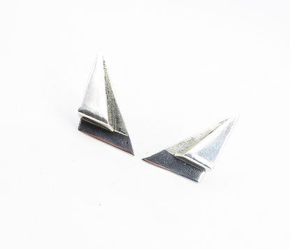 MEXICO 925 Silver   Vintage Modernist Design Non Pierce Drop Earrings  EG4406