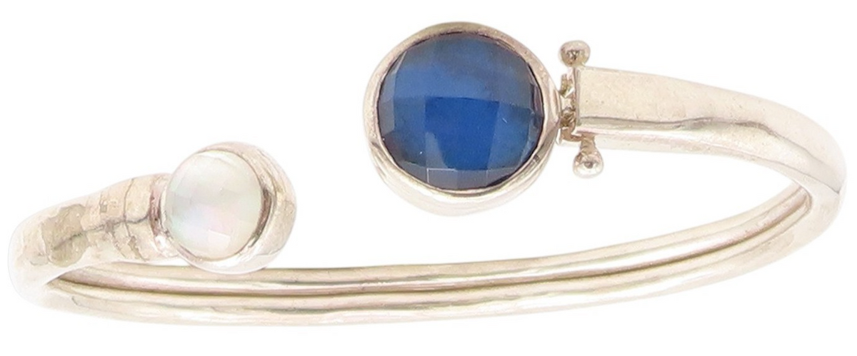 925 Sterling Silver Vintage Bracelet Round Gemstone Open Hook Bangle  BT11434