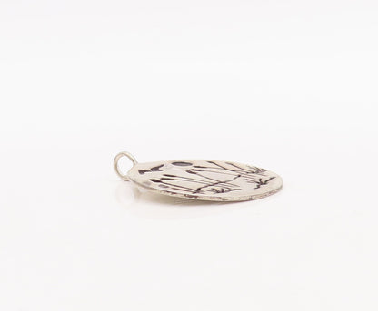 925 Sterling Silver Vintage Pendant Circular Slab Etched Landscape PT23471