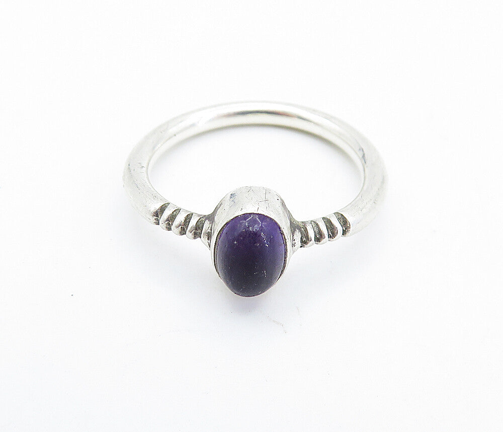 925 Sterling Silver  Vintage Cabochon Amethyst Solitaire Ring Sz 7.5  RG7373