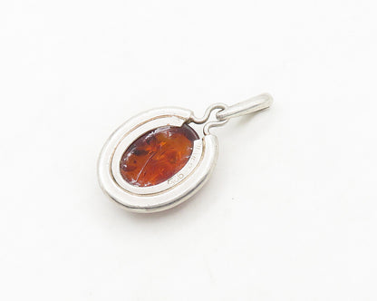 925 Sterling Silver  Vintage Cabochon Cut Amber Smooth Oval Pendant  PT15268