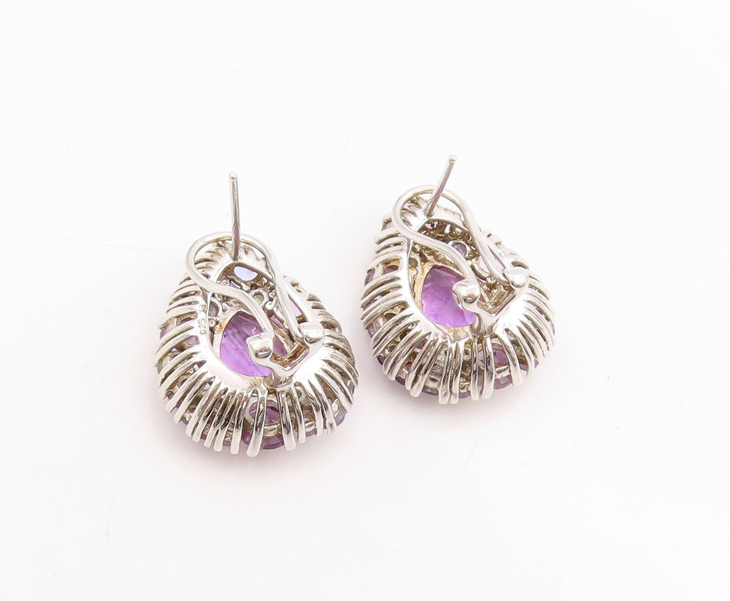 925 Sterling Silver Vintage Earrings Muti Gemstone Teardrop Cluster Stud EG13769