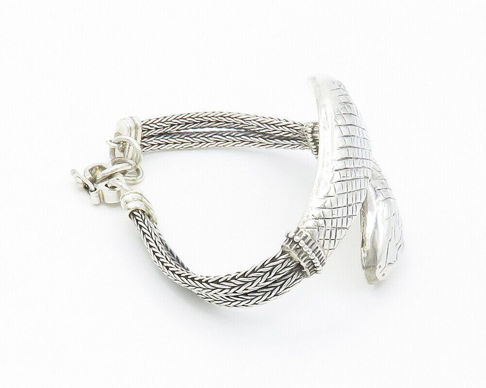 925 Sterling Silver  Vintage Shiny Snake's Head Wheat Chain Bracelet  BT5431