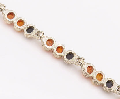 925 Sterling Silver Vintage Bracelet POLAND Link Oval Cabochon Amber  BT10177