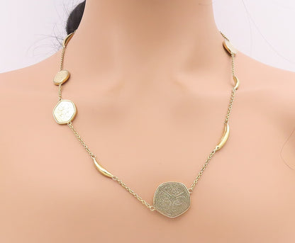 925 Sterling Silver Vintage Necklace Gold Plated Disc Medallion Chain  NE4693