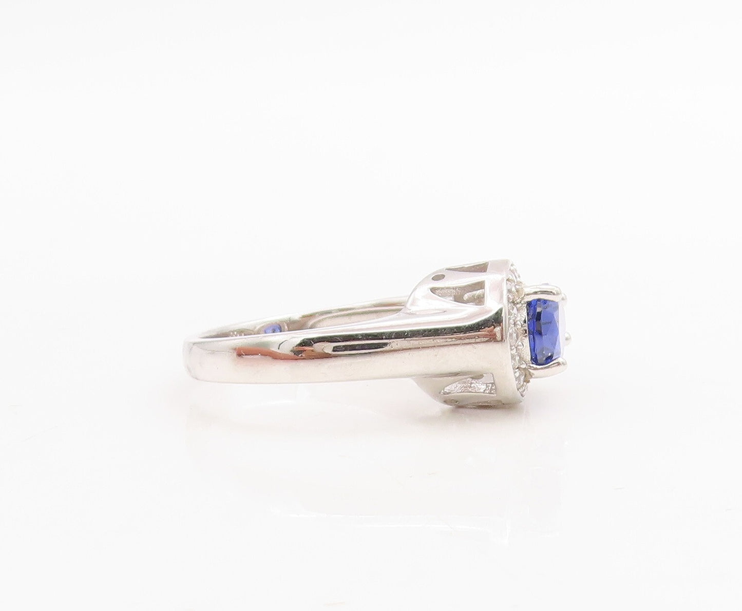 925 Sterling Silver Vintage Ring Designer Sapphire & CZ Infinity  Sz 7  RG30557