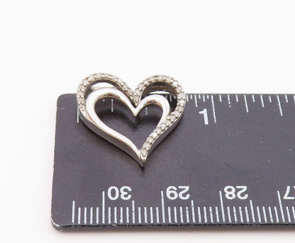 925 Sterling Silver  Vintage Genuine Diamonds Open Love Heart Pendant  PT16261
