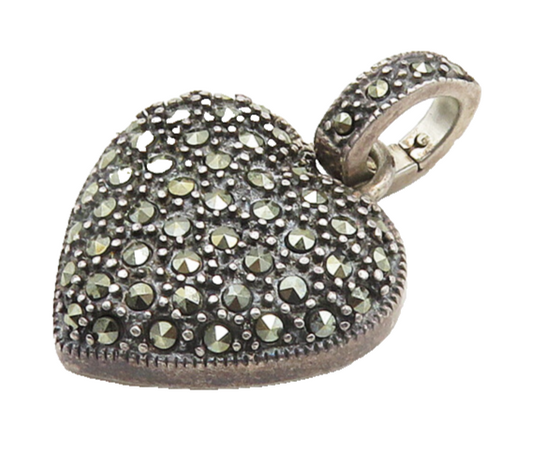 925 Sterling Silver  Vintage Marcasite Love Heart Dome Pendant  PT15255