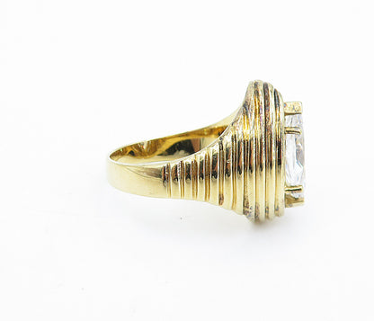 925 Sterling Silver  Cubic Zirconia Gold Plated Cocktail Ring Sz 8.5  RG6540