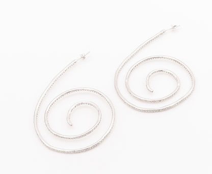 925 Sterling Silver Vintage Earrings Topaz Inlay Designer Spiraled Coil  EG12898