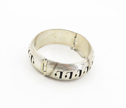 MEXICO 925 Sterling Silver Vintage Cutout Pattern Bangle Bracelet BT4000