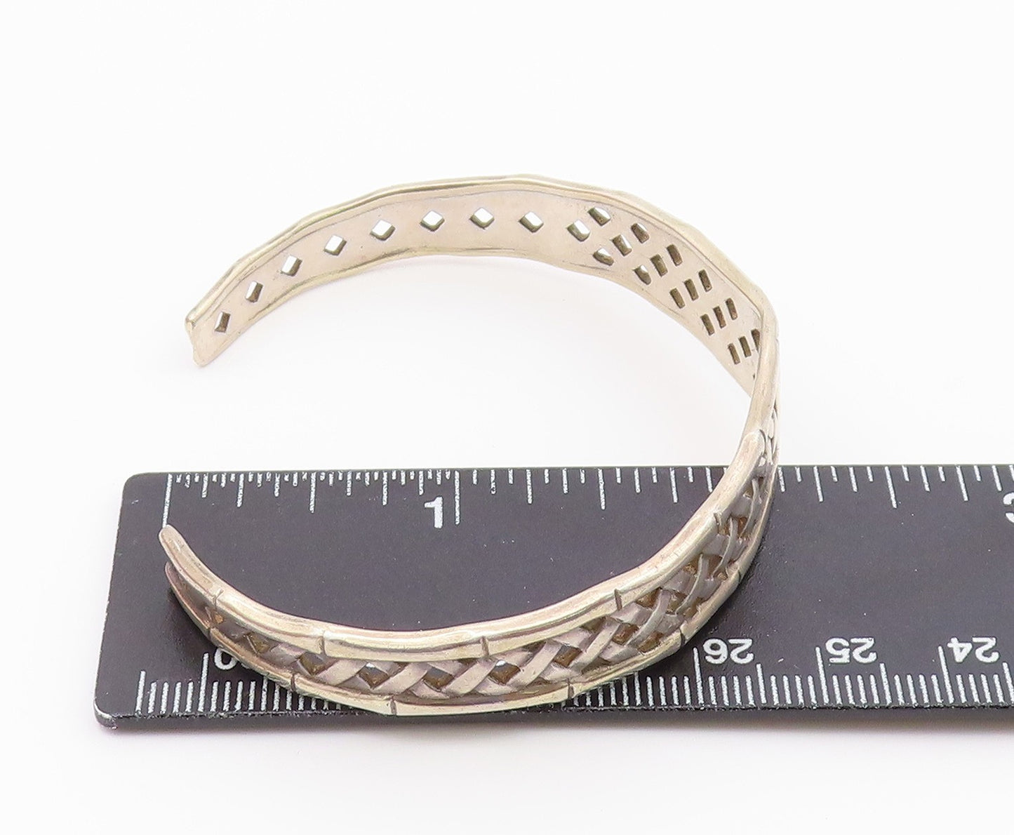INTERNATIONAL 925 Sterling Silver Vintage Weaved Design Cuff Bracelet BT8323