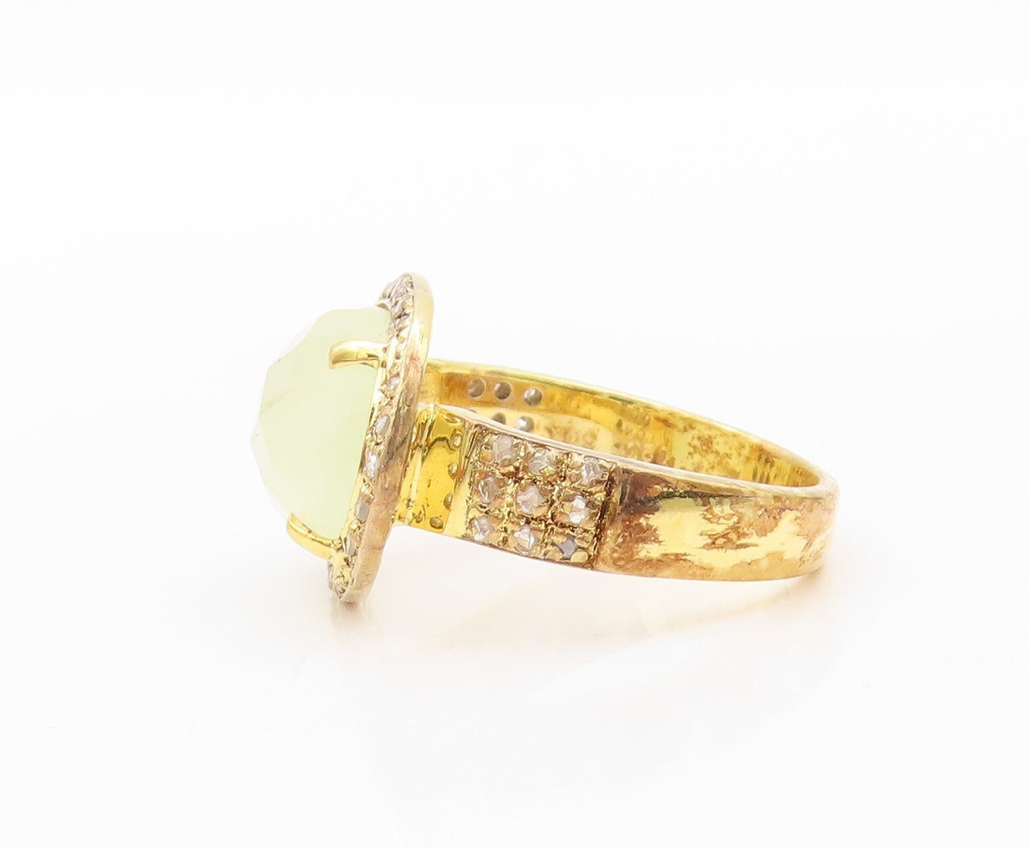 925 Sterling Silver Vintage Ring Gold Plated Diamonds & Gemstone  Sz 7  RG30627
