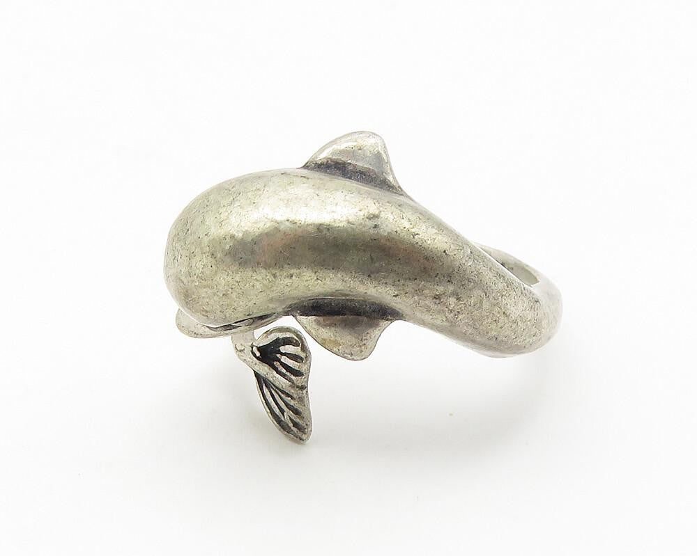 925 Sterling Silver  Vintage Leaping Dolphin Motif Bypass Ring Sz 5.5  RG11286