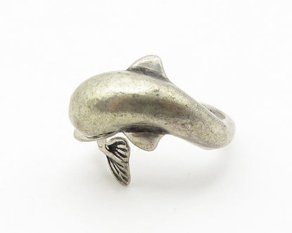 925 Sterling Silver  Vintage Leaping Dolphin Motif Bypass Ring Sz 5.5  RG11286