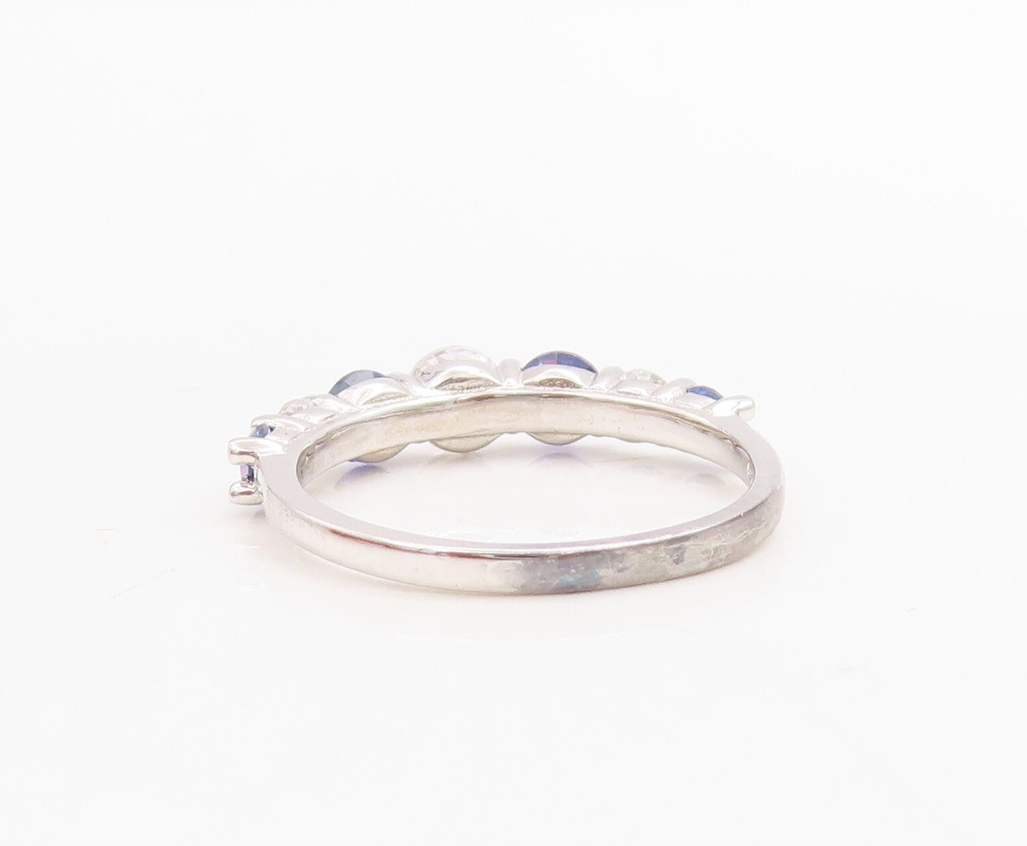 925 Sterling Silver Vintage Ring Round Cut Blue & White CZ Band  Sz 7.5  RG30523