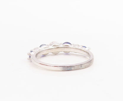 925 Sterling Silver Vintage Ring Round Cut Blue & White CZ Band  Sz 7.5  RG30523