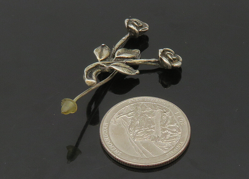 925 Sterling Silver  Vintage Dark Tone Rose Flowers Lapel Pin  TR2945