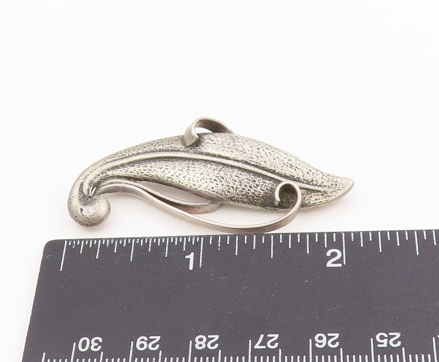 925 Sterling Silver Vintage Brooch Pin Modernist Botanical Swirly Leaf  BP12238
