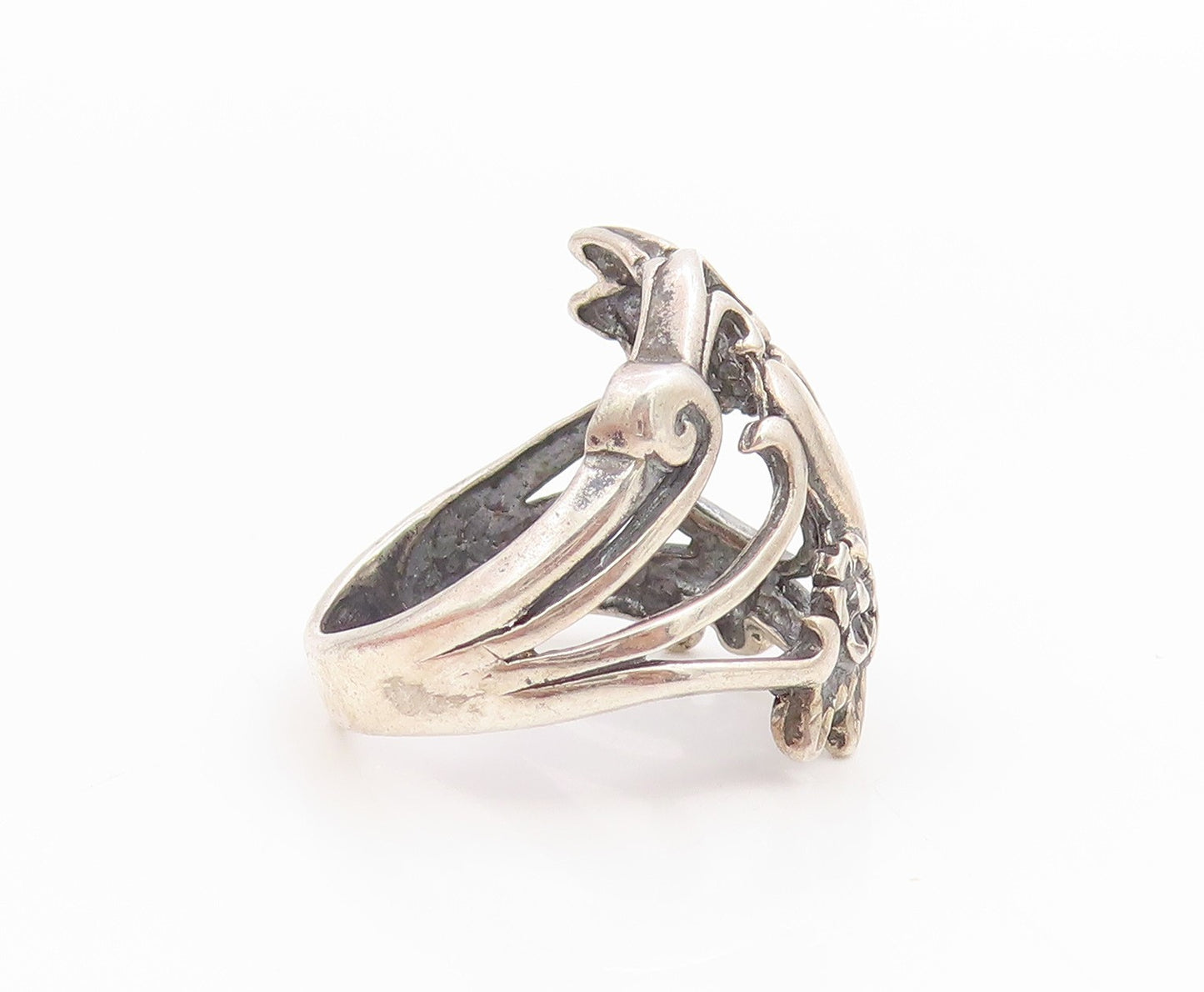 925 Sterling Silver Vintage Ring OTT Love Heart Floral Scrollwork  Sz 6  RG36106