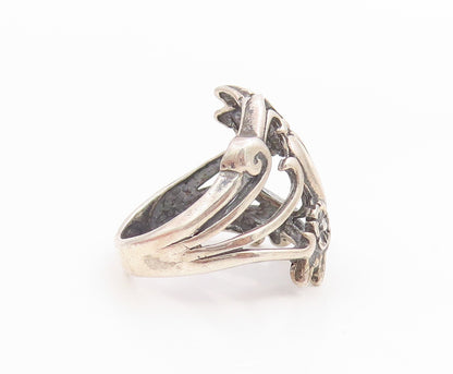 925 Sterling Silver Vintage Ring OTT Love Heart Floral Scrollwork  Sz 6  RG36106