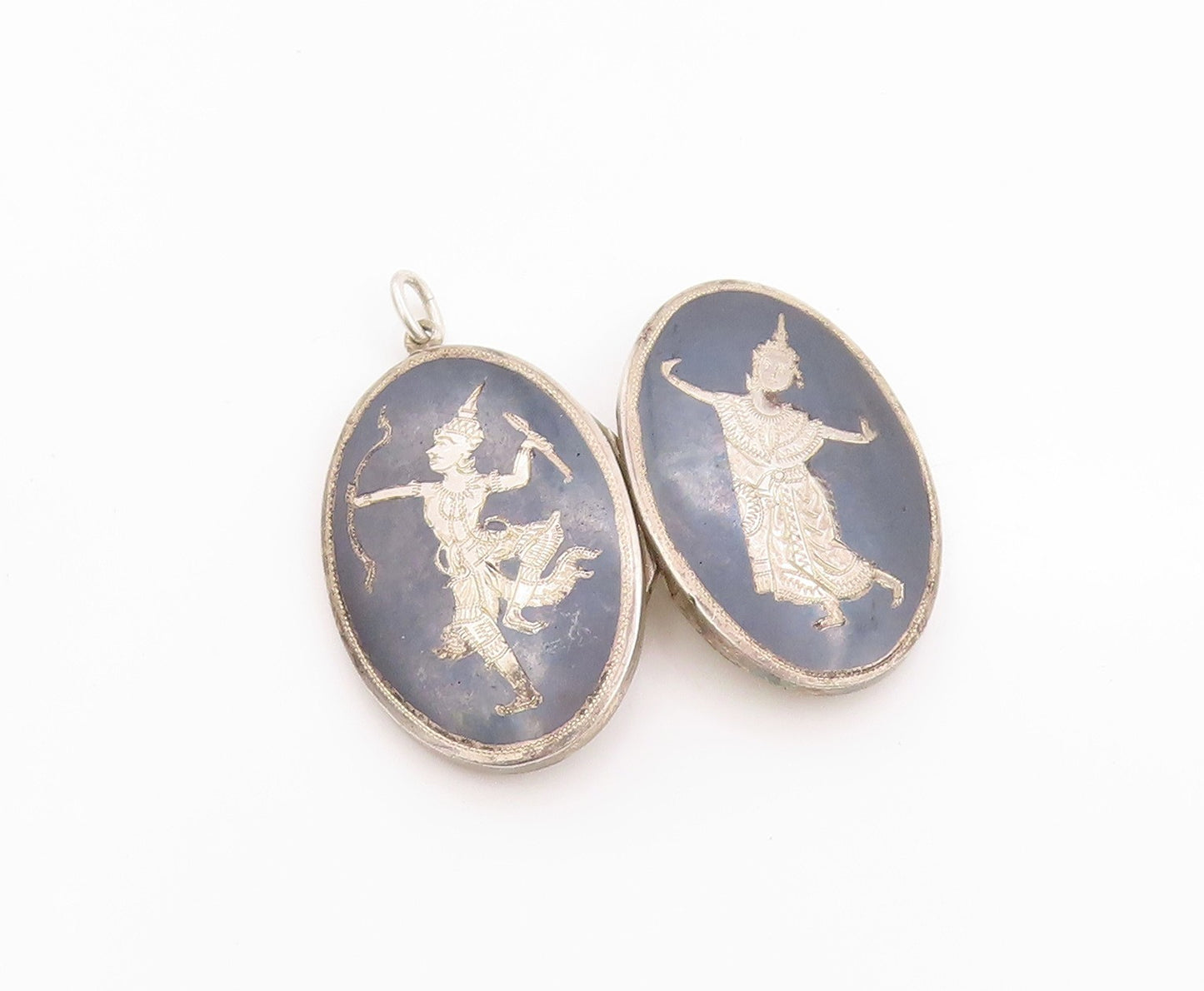 925 Sterling Silver Vintage Pendant SIAM Niello Thai Dancer Amulet OPENS PT24853