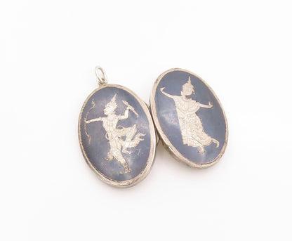 925 Sterling Silver Vintage Pendant SIAM Niello Thai Dancer Amulet OPENS PT24853