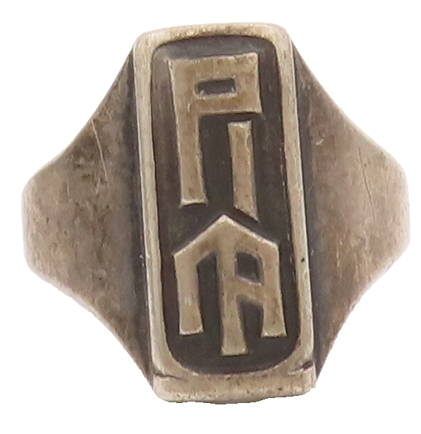 925 Silver Vintage Ring Antique Solid Carved Calligraphed Letters Sz 5 RG27595
