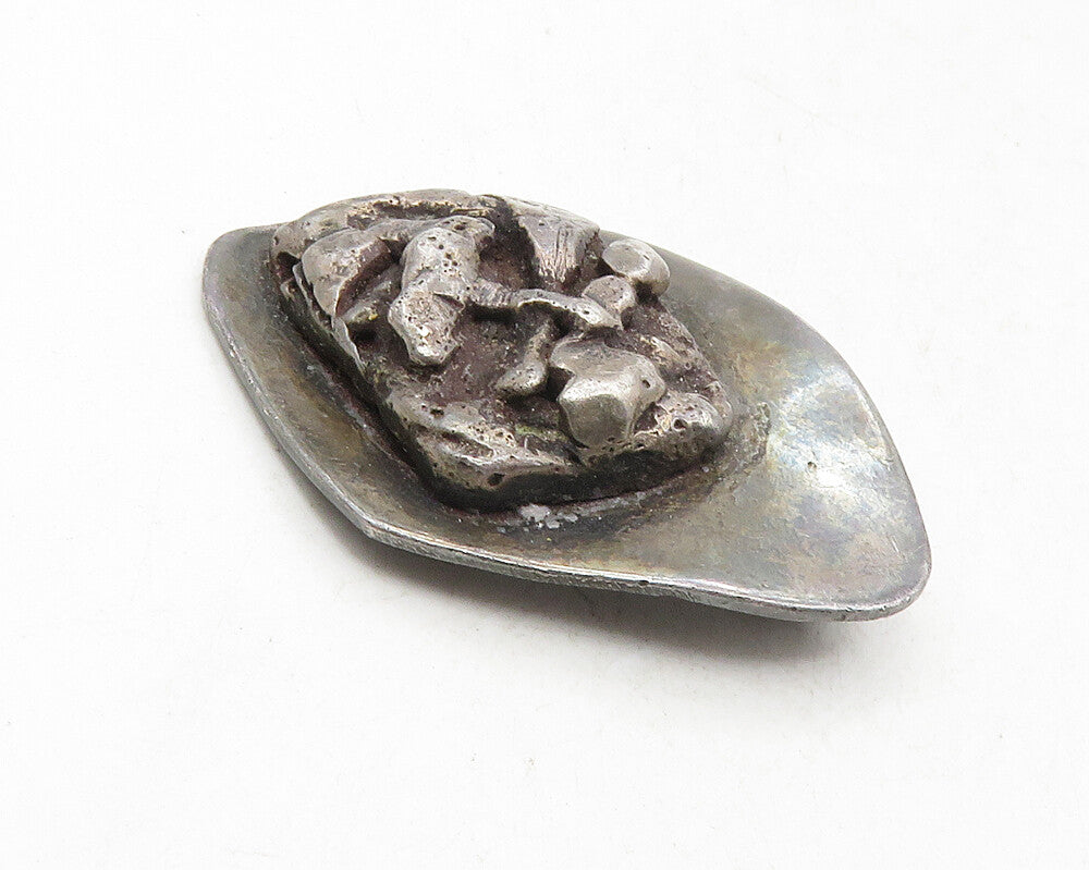 925 Sterling Silver  Vintage Dark Tone Sculpted Design Drop Pendant  PT7799