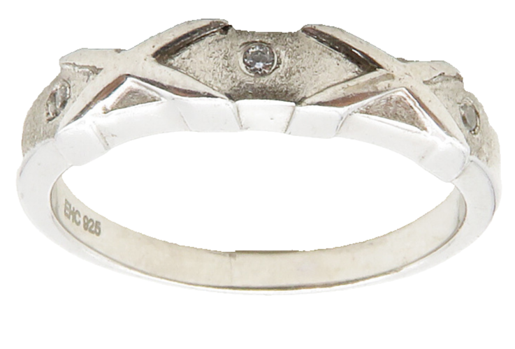 925 Silver  Vintage Petite Topaz Accented X Detail Band Ring Sz 8  RG12836