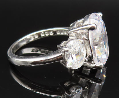 ESPO 925 Silver  Vintage Three Stone Oval Cubic Zirconia Ring Sz 6.5  RG25419