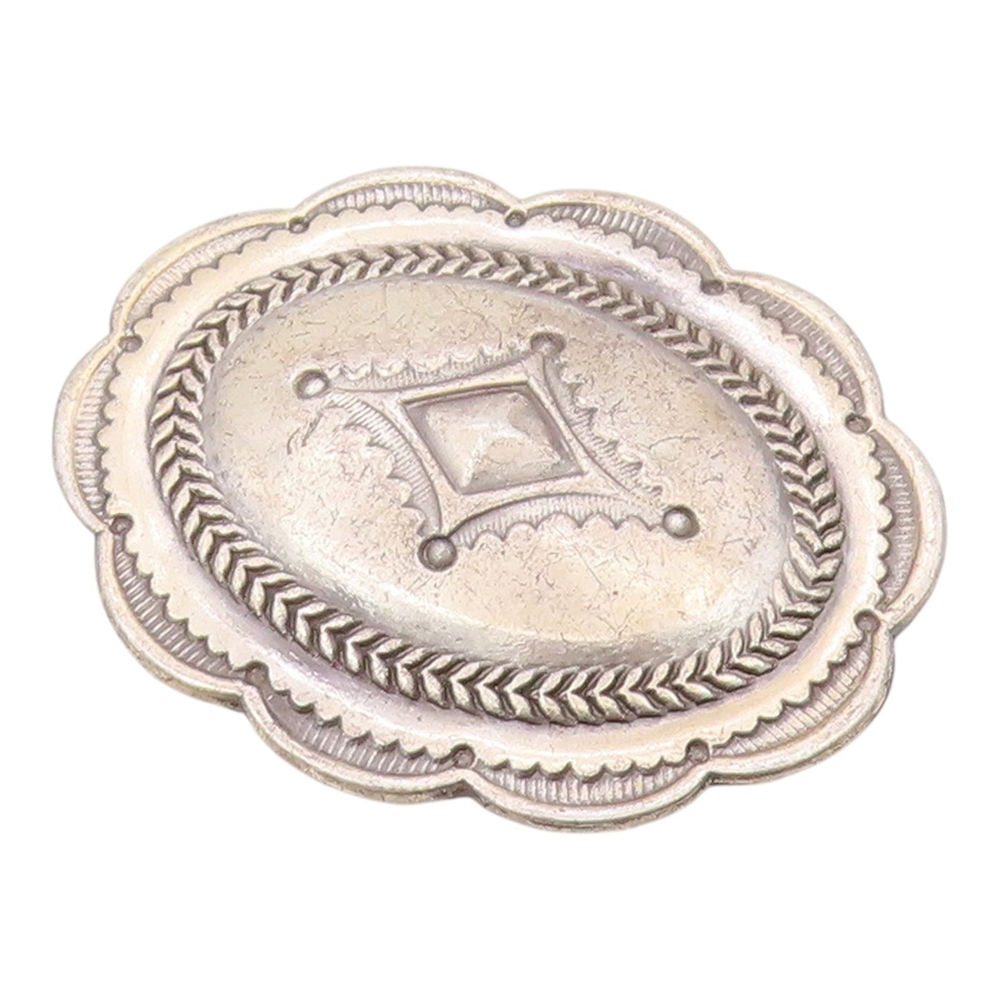 SOUTHWESTERN 925 Sterling Silver Vintage Etched Arrow Oval Floral Concho TR3320