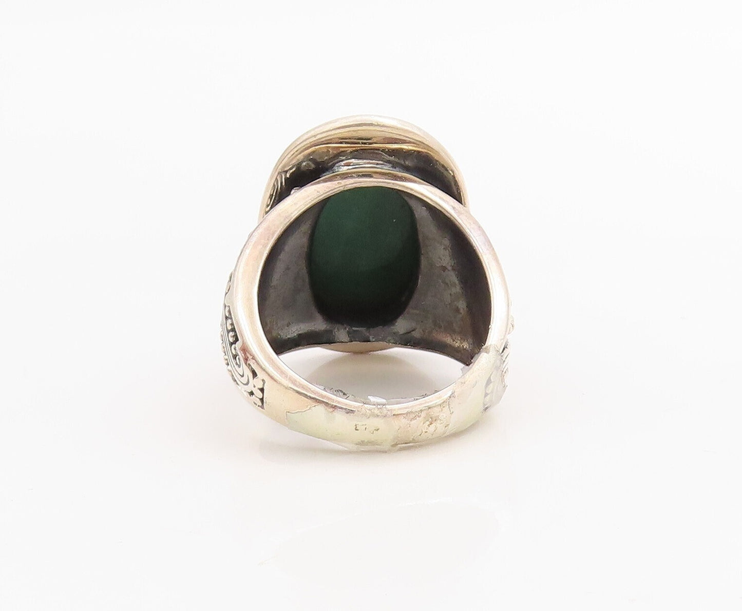 925 Sterling Silver Vintage Ring Swirly Carved Oval Gemstone  Sz 7.5  RG30611